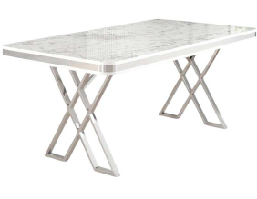 Table de repas design 130 x 80 cm Vals (Blanc marbré et Chrome)