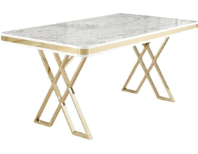 Table de repas design 130 x 80 cm Vals (Blanc marbré et Doré)