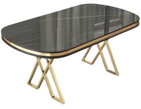 Table de repas ovale pieds en croix Zae (Noir marbré et Doré)