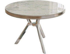 Table de repas ronde pieds métal Mos (Blanc marbré et Chrome)