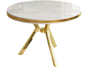 Table de repas ronde pieds métal Mos (Blanc marbré et Doré)