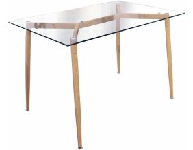 Table repas en verre pieds effet bois 115 cm