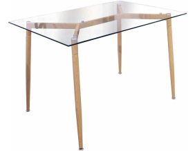 Table repas en verre pieds effet bois 115 cm