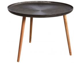 Table ronde métal zinc antique et bois