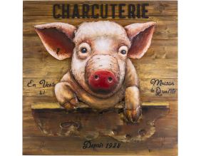 Tableau cochon en pin et fer Charcuterie 80 x 9 x 80 cm