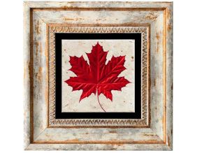 Tableau décoratif en bois et métal 20 x 20 cm (Feuille rouge)
