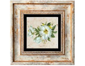 Tableau décoratif en bois et métal 20 x 20 cm (Fleurs blanches)