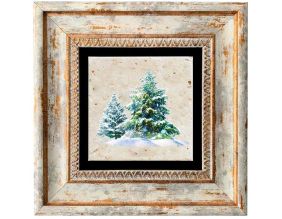 Tableau décoratif en bois et métal 20 x 20 cm (Sapins verts)