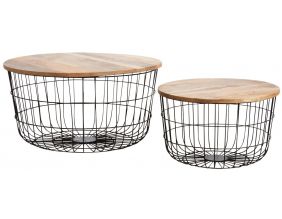 Tables basses en métal noir et bois naturel (Lot de 2)