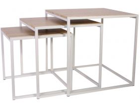 Tables carrées gigognes métal et bois (Lot de 3) (Blanc)