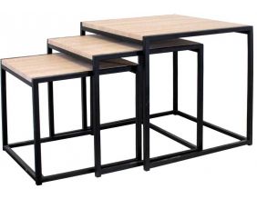Tables carrées gigognes métal et bois (Lot de 3) (Noir)