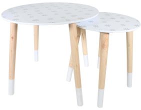 Tables gigognes en MDF blanc et bois motif fleurs