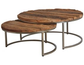 Tables gigognes en bois massif et acier (Lot de 2)