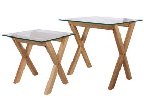 Tables gigognes carrées plateaux en verre trempé (Lot de 2)