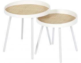 Tables gigognes plateau en rotin Reed (Lot de 2) (Blanc)