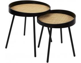 Tables gigognes plateau en rotin Reed (Lot de 2) (Noir)
