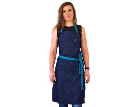 Tablier de cuisine unisexe en jean (Attaches bleues)