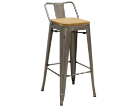 Tabouret de bar en métal et bois d'orme huilé (Acier brossé)