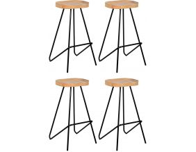 Tabouret de bar assise moulée en métal et bois d'orme huilé (Lot de 4)