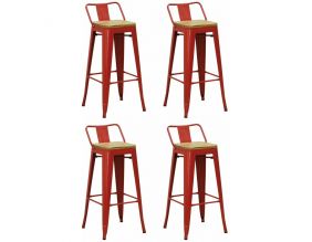 Tabouret de bar en métal laqué et bois d'orme huilé (Lot de 4) (Rouge)