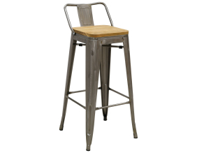 Tabouret de bar en métal laqué et bois d'orme huilé (Lot de 2) (Acier brossé)