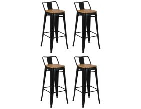 Tabouret de bar en métal laqué et bois d'orme huilé (Lot de 4) (Noir)