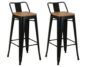 Tabouret de bar en métal laqué et bois d'orme huilé (Lot de 2) (Noir)
