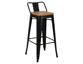 Tabouret de bar en métal laqué et bois d'orme huilé (Lot de 2) (Noir)