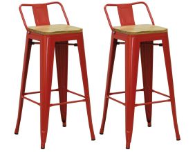 Tabouret de bar en métal laqué et bois d'orme huilé (Lot de 2) (Rouge)