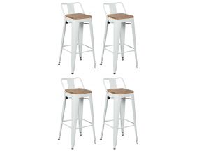 Tabouret de bar en métal laqué et bois d'orme huilé (Lot de 4) (Blanc)