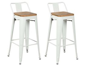 Tabouret de bar en métal laqué et bois d'orme huilé (Lot de 2) (Blanc)