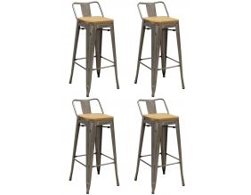 Tabouret de bar en métal laqué et bois d'orme huilé (Lot de 4) (Acier brossé)