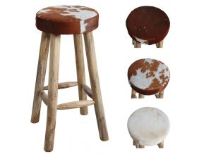 Tabouret de bar en peau de vache et bois