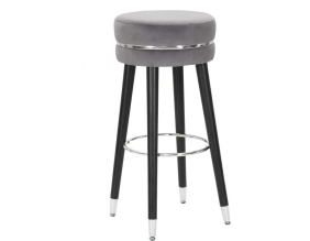 Tabouret de bar en tissu et métal Paris 35 x 74 cm (Gris - Noir et Argent)