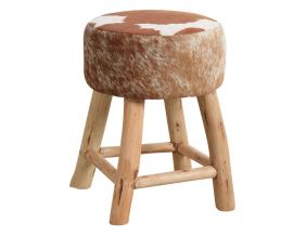 Tabouret en bois et peau de vache