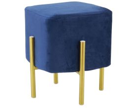 Tabouret carré pied doré Gatsby (Velours Bleu)