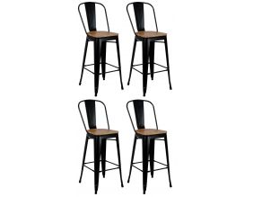 Tabouret industriel en métal et bois d'orme huilé (Lot de 4) (Noir)