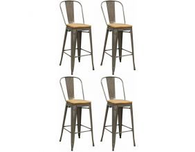 Tabouret industriel en métal et bois d'orme huilé (Lot de 4) (Acier brossé)