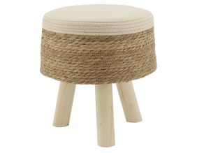 Tabouret en jonc, coton et bois naturel