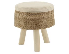 Tabouret en jonc, coton et bois