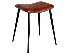 Tabouret rectangulaire en cuir de bufle et métal