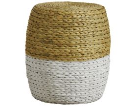 Tabouret rond en jacinthe bicolore (Naturel et blanc)