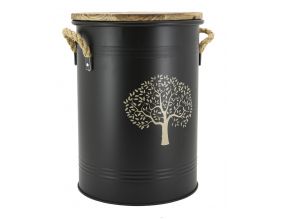 Tabouret et seau à pellets en métal noir Arbre Ø35 H45 - RETIF