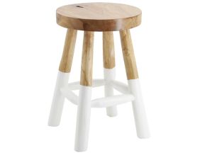 Tabouret rond en teck massif - Arden (Blanc)