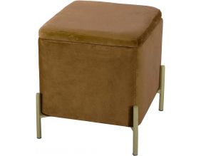 Tabouret en velours et pieds dorés avec couvercle amovible (Cognac)