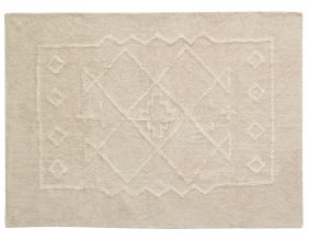 Tapis en coton tufté écru motifs ethniques (140 x 200 cm)