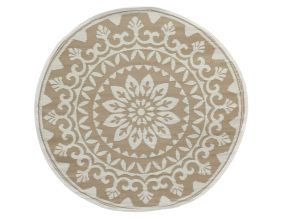 Tapis d'extérieur rond en polypropylène D150 cm (Mandala - Beige)