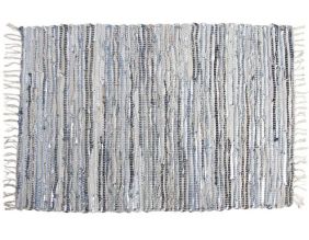 Tapis en jeans et cuir argenté