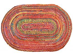 Tapis oval coloré en jute et coton (120 x 180 cm)