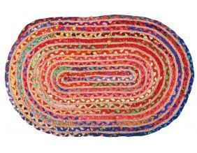 Tapis oval coloré en jute et coton (90 x 60 cm)
